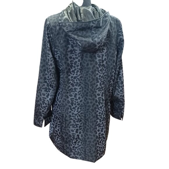 Dennis Basso Womens Leopard Print Hooded Jacket M Black Polyester 35" From Top - Picture 2 of 8